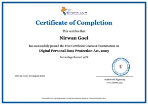 Certificate: Digital Personal Data Protection Act, 2023 Certification